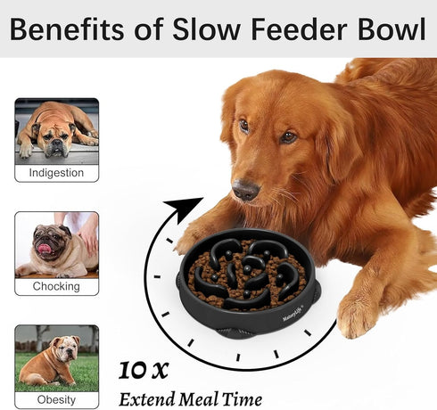MateeyLife Large Slow Feeder Dog Bowls, Anti-Choking Puzzle Dog Food Bowls, Non Slip Interactive Dog Feeding Bowls Slow Down Eating, Bloat Stop Maze Dog Dishes Dog Feeder for Large Breeds 4 Cups Black