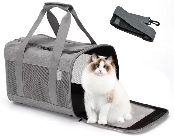 Cat Travel Carrier, Soft-Sided Collapsible Ventilated Breathable Carrier for Small Dogs and Airline Approved Cats under