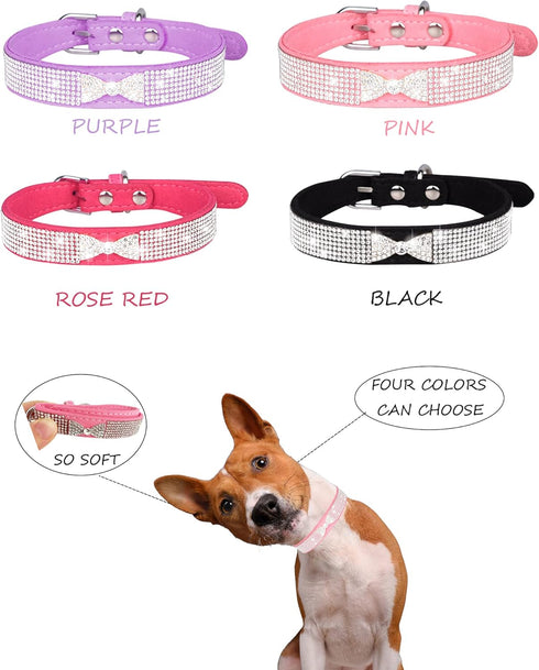 Dog Collar for Small Dogs, Adjustable Pink Suede Bling Rhinestone Collar, Cat Collar (XS, black4)