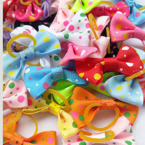 Chenkou Craft 30pcs (15pairs) Dog Pet Hair Bows with Rubber Dot Grosgrain Ribbon, Mix Colors & Patterns
