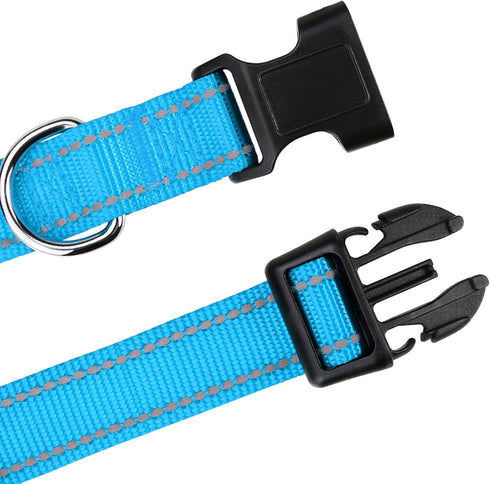 TagME Adjustable Reflective Nylon Dog Collars, Classic Dog Collar with Quick Release Buckle for Large Dogs, Sky Blue,