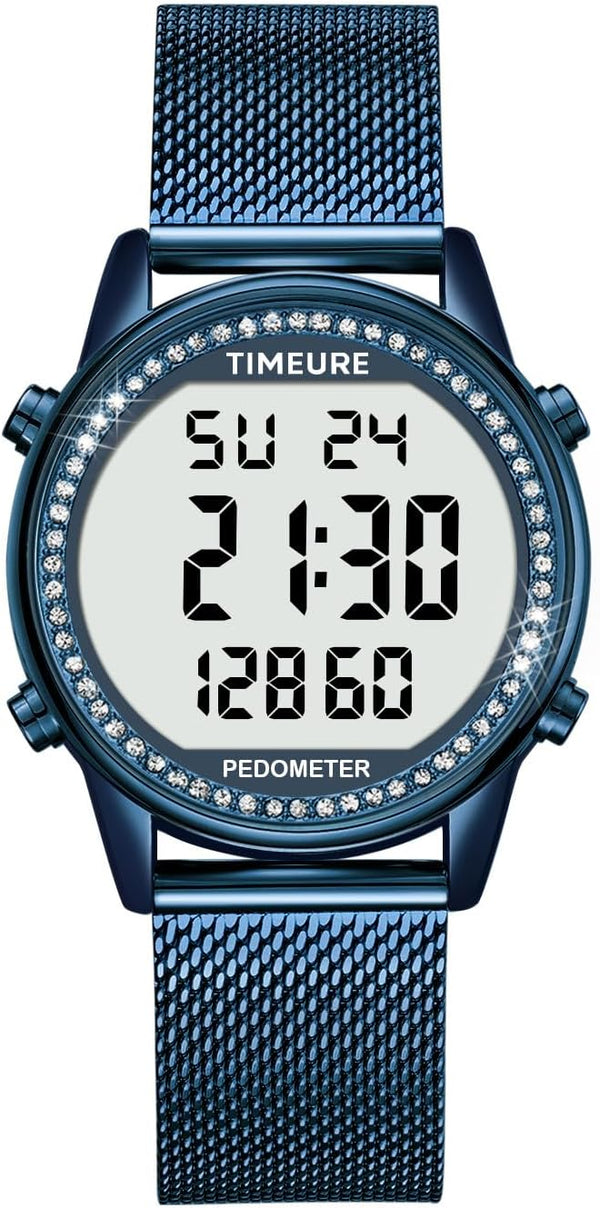 Women's Step Counter Pedometer Watch with Stainless Steel Bracelet, Stylish Design, No