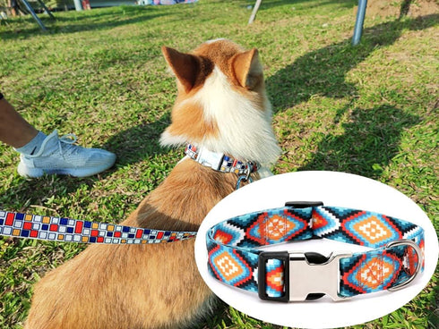 Dog Collar and Leash Set, Quick Release Buckle Soft Durable Print Collars for Small Medium Large Male Dogs and Cats,