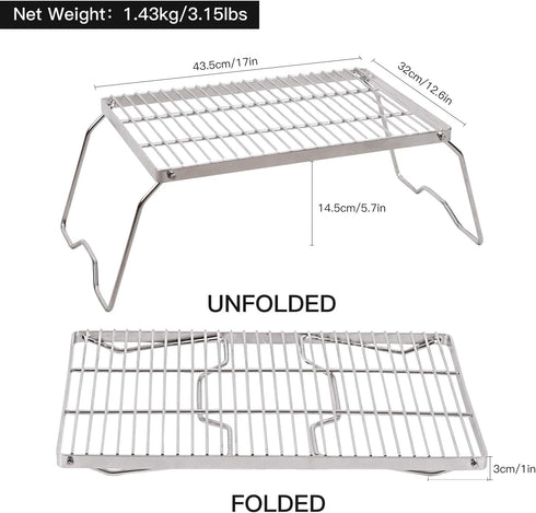 REDCAMP 17" Large Folding Campfire Grill - Heavy Duty Stainless Steel for Outdoor Cooking
