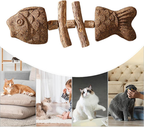 Generic Cat Teething Toy - Interactive Kitten Chew Toy for Indoor Outdoor Play, Fish Bone Wooden Teether | Relaxation