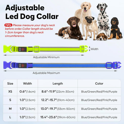 Flashseen LED Dog Collar, Light Up Dog Collar USB Rechargeable, Brightest Dog Lights for Night Walking, Adjustable Dog