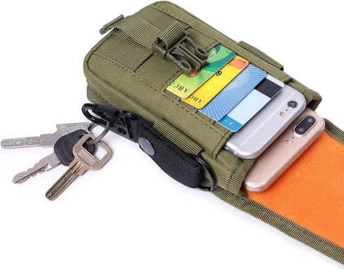 Tactical Molle Phone Pouch EDC Cellphone Holder with US Flag Patch & Molle Key Ring Organizer
