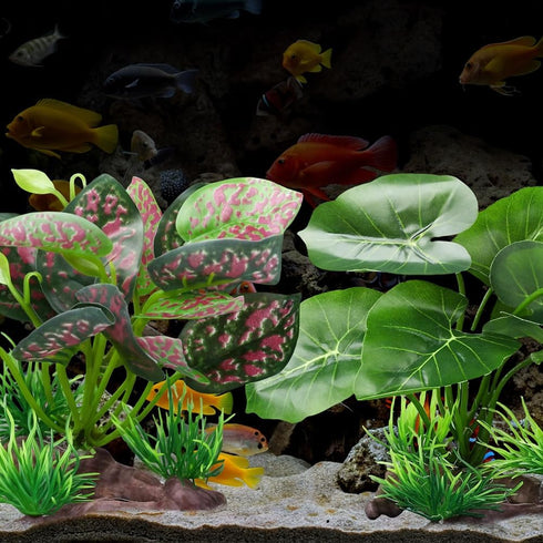 2Pcs (Style-1) Reptile Artificial Plants, Terrarium Plants Decorations, Aquarium Fish Tank Plant, Amphibian Habitat