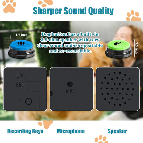 Dog Buttons for Communication, 8 Dog Talking Button Set, 30s Voice Recording, Pet Speech Training Buzzers with Stickers