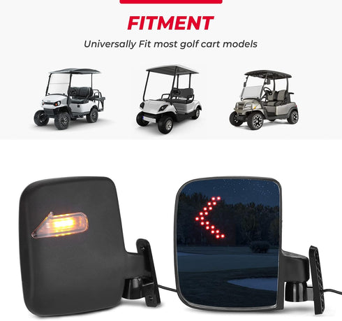KEMIMOTO Golf Cart Side Mirrors with LED Turn Signal Lights - Universal Rear View Mirrors