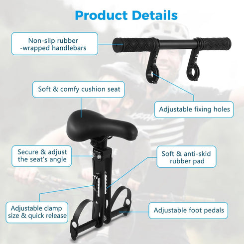 2-6 Lnrueg Kids Bike Seat for Adult Bike, Kid Bike Seat with Handlebar and Foot Pedals, Front Mounted Child Bike Seat