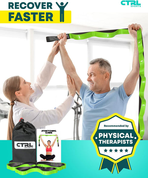 Stretching Strap with Loops - Non Elastic Stretch Band for Yoga, Physical Therapy, Flexibility Exercise Equipment