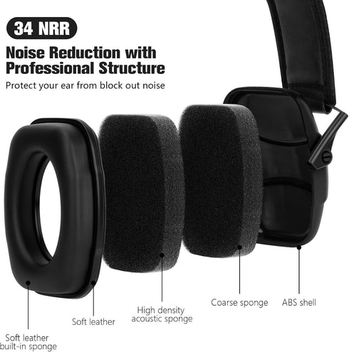 GUCHO 34 dB NRR Noise Reduction Safety Ear Muffs, Hearing Protection for Shooting Range, Hunting