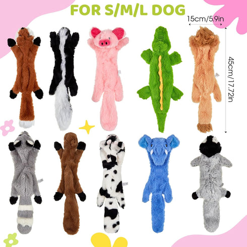 Syhood 10 Pack Dog Squeaky Toys - No Stuffing Plush Chew Toy Animals for Small Medium Large Breed Chewer