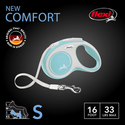 FLEXI New Comfort Retractable Dog Leash (Tape), Ergonomic, Durable and Tangle Free Pet Walking Leash for Dogs Up to 33 Lbs, 16 Ft, Small, Blue/Pastel