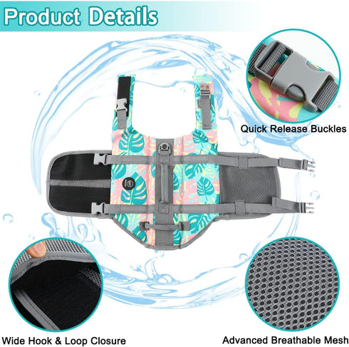EMUST Dog Life Jackets - High Buoyancy Vests for Swimming, Beach Boating, for Small/Medium/Large Dogs, Greenleaf