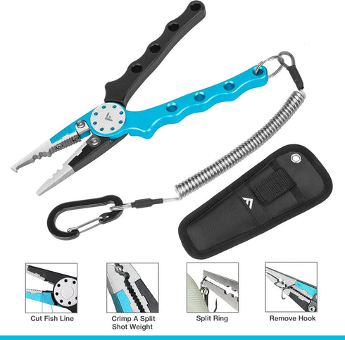 FLISSA Fishing Tool Kit - Fish Gripper, Scale, Scissors, Knife, Pliers & Hook Remover with Safety Lanyard