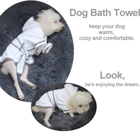(3XL, Dog Bathrobe, Microfiber Fast Drying Absorbent Hooded Bath Towel White for Puppy Small Medium Large Dog Cat