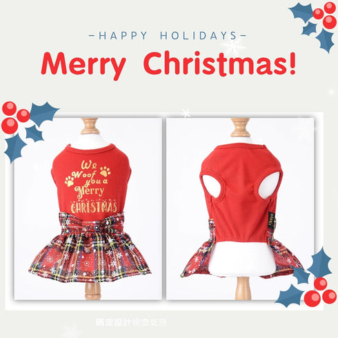 Dog Christmas Outfit Dog Dresses for Medium Dogs Girl XXS Puppy Clothes Holiday Pet Dress Xmas Cat Apparel Clothing Plaid Doggy Skirt Party XXS Doggie Costume (Medium, Red)