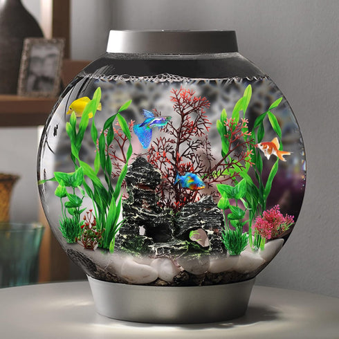Fish Tank Decorations Plants with Resin Cave Rock View, 9pcs Aquarium Decorations Plants Plastic,Fish Tank Accessories, Fish Cave and Hideout Ornaments, Aquarium Decor by PietyPet