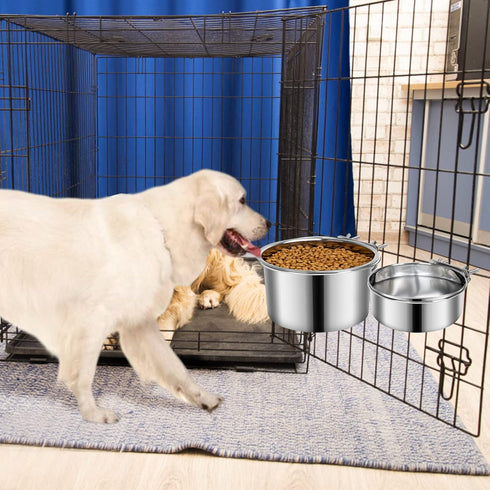 Dog Food Water Bowl for Cage with Clamp Holder, Stainless Steel Hanging Bowls, Non-Spill for Small Medium Large Dogs