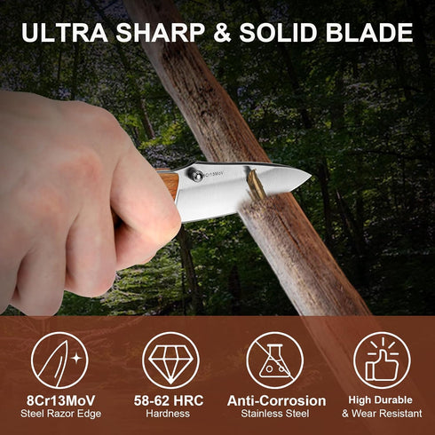 Vickay Pocket Knife, 2.75” 8Cr13MoV Stainless Steel Blade, EDC Knife for Hunting, Camping, Hiking, Everyday Carry