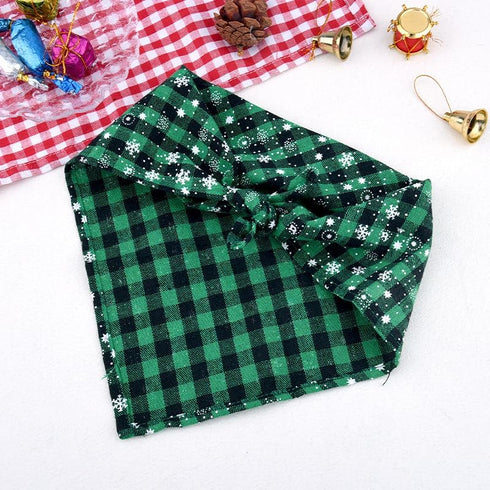 YangQian Christmas Bandana Dog Scarf Large Medium Small Dog Kerchief Bandana Holidays Triangle Cat Bib Green Plaid Pet