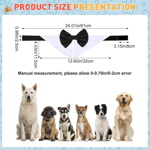 Formal Pet Bowtie Collar, 1 Piece Adjustable White Tuxedo Bow Tie and Collar for Cats Dogs, Neck Girth 21.97-25"