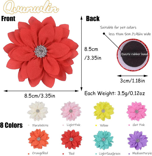 8pcs Flower Dog Collar Charms, Multicolor Rhinestone Bow Ties for Puppy Cat Dog Grooming Accessories
