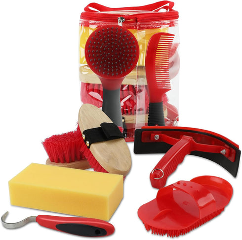 9 Pieces Grooming Kit with Tote Bag - Brush Set, Sweat Scraper,