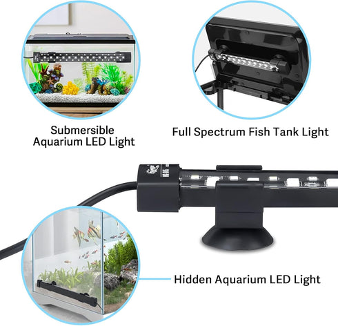 hygger 24/7 Mode Submersible Aquarium LED Light, Full Spectrum Hidden Fish Tank Light with Adjustable Timer