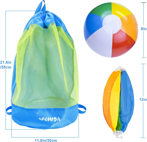 Afomida Backpack 2 Mesh Beach Bag Tote Sand Away beach Large Swim and Pool Toys Balls Storage Bags, Kids Sea Shell Bag