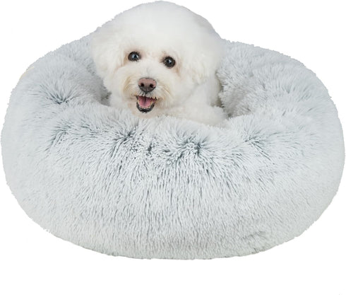 Best Pet Supplies Round Donut Dog Bed, Plush Faux Fur Fabric, Calming Anti-Anxiety Cushion for Indoor Pets, Light Warm