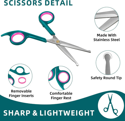 Trimming, (Set 3) Professional Pet Grooming Kit, Stainless Steel Dog & Cat Grooming Shears with Rounded Tip Blades