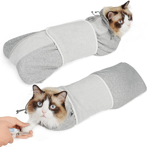 Supet Cat Grooming Wrap for Cutting Nails, Self-Adhesive Anti-Scratch Swaddle with Bite-Proof