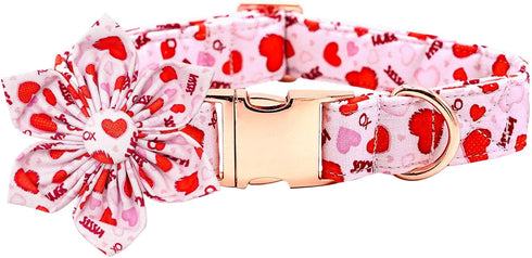 Valentine's Day Dog Collar with Flower, Adjustable Pink Flower Collar for Medium Small Large Dogs, Girl Pet Gift