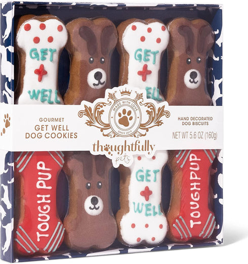 Thoughtfully Pets Get Well Dog Cookies Gift Set, Crunchy Dog Treats, Colorfully Hand Decorated Dog Biscuits, Pack of 8