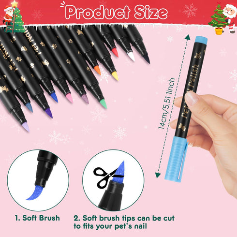 12-Color MSDADA Quick-Dry Dog Nail Polish Kit Safe Polish Pens for Puppy Nail Art & Paw Care Easy-Apply, Odorless