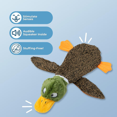 Best Pet Supplies 2-in-1 Stuffless Squeaky Dog Toy, Large Wild Duck, Soft Durable Fabric for All Pets