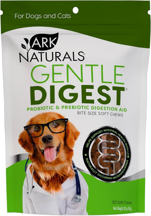 ARK NATURALS Gentle Digest Soft Chews, 120 Count, Vet Recommended Dog and Cat Prebiotics & Probiotics