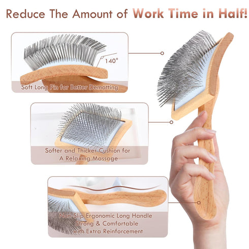 Large Dog Brush, Long Pin Slicker Brush for Medium or Long Haired Dogs, Best Grooming Tool for Small Animals, Free Pet