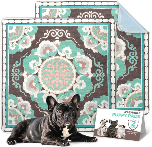 Washable Dog Pee Pads 2-Pack, 31.5" x 31.5" Reusable Puppy Training Pads