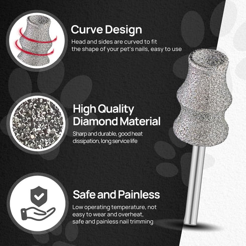 Diamond Dog Nail Grinder Bits - FOCSTOL 5pcs 1/8'' Rotary Bit for Dogs & Pets Nail Care