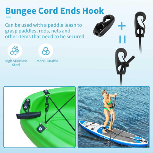 Kayak Deck Rigging Kit - 8 Feet Bungee Cord with Hooks, Tie Down Pad Eye, and 6 J-Hooks for Canoe Accessory