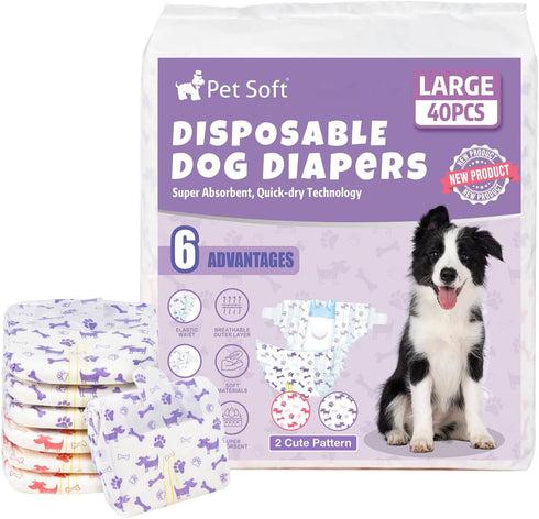 Pet Soft Female Dog Diapers - Disposable Doggie Diapers with Wetness Indicator,