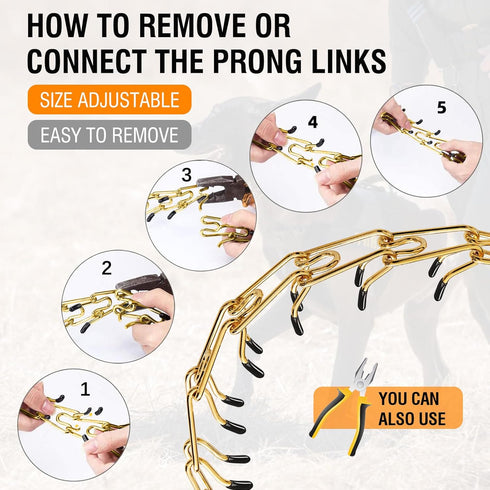 Gold Stainless Steel Dog Pinch Collar, Adjustable No Pull Martingale Training Collar for Medium & Large Dogs