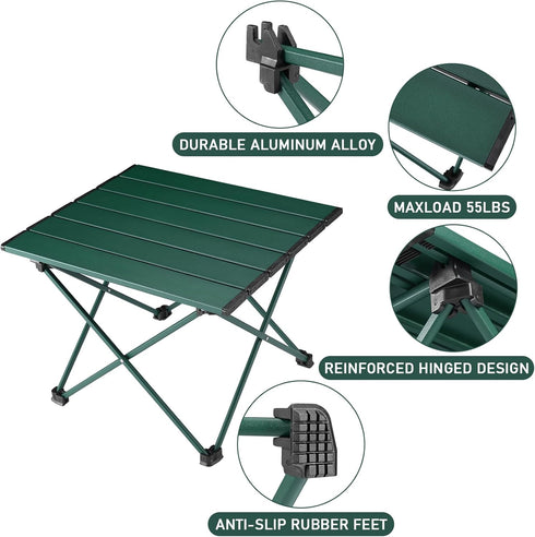 Tesouro Portable Camping Table,Folding Side Table Aluminum Top for Outdoor Cooking, Hiking, Travel, Picnic (Blackish