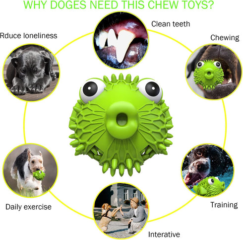 Dog Toy for Aggressive Chewers, Tough Natural Rubber with Squeaker & Crinkle Paper, Durable Teeth Cleaning Toys