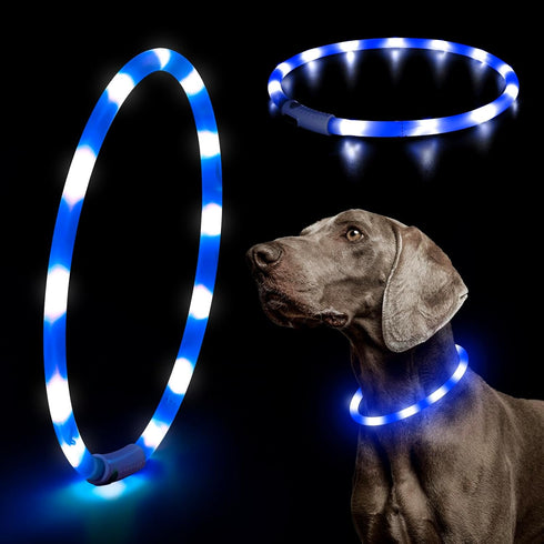 HIGO Light Up Dog Collar, Lightweight LED Necklace for Dogs, USB Rechargeable, Blue-Silicone