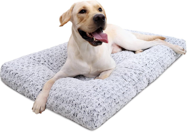KSIIA Washable Deluxe Plush Dog Bed - Anti-Slip Comfy Kennel Pad for Large, Jumbo, Medium, Small Dogs, 35" x 23", Gray